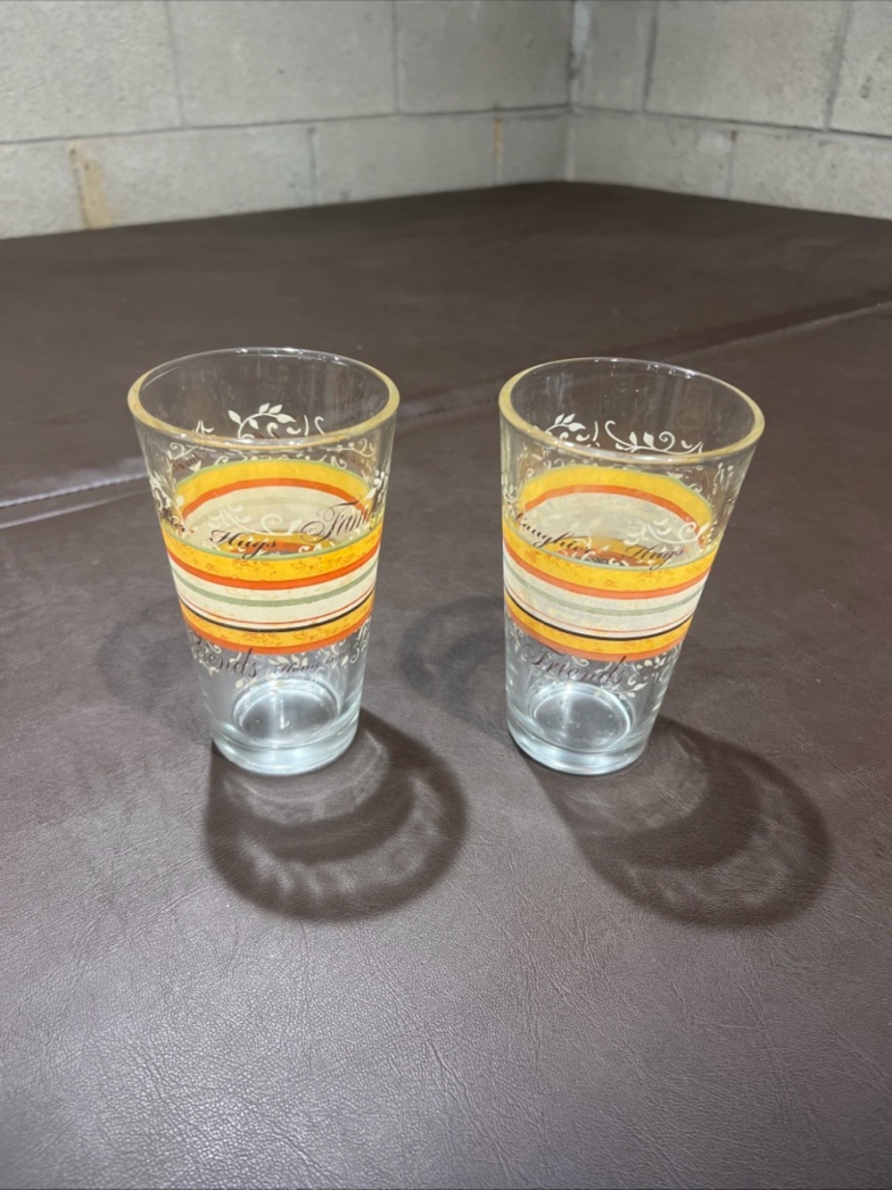 MCM LIBBY FAMILY HOME FRIENDS TUMBLERS GOLD GREEN TAN 16.2 OZ set of 2
